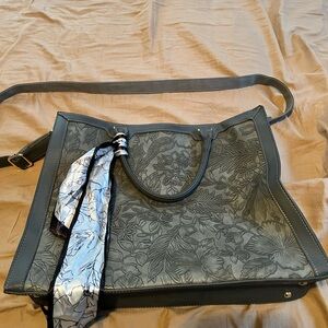 Floral Embossed Gray Handbag